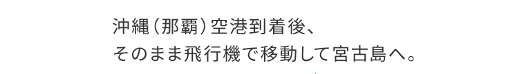 沖縄（那覇空港）到着後、そのまま飛行機で移動して宮古島へ。