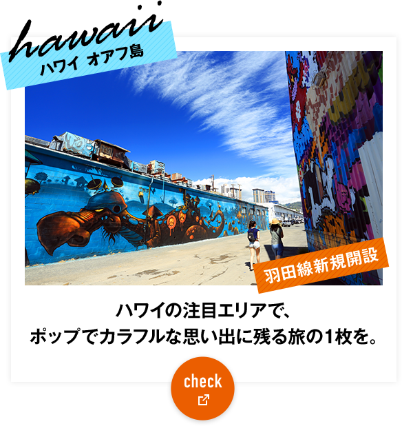 ハワイ オアフ島　ハワイの注目エリアで、ポップでカラフルな思い出に残る旅の1枚を。 check