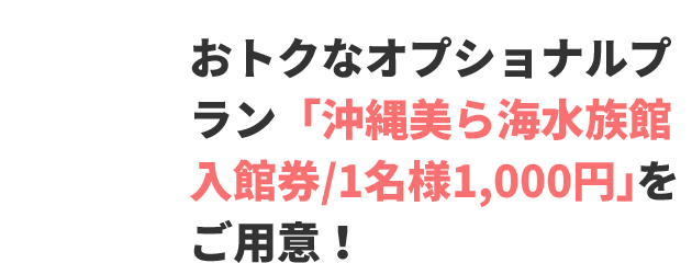 おトクなオプショナルプラン「沖縄美ら海水族館入館券/1名様1,000円」をご用意！