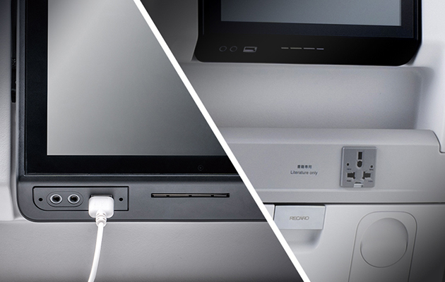 All seats are equipped with USB ports and AC power